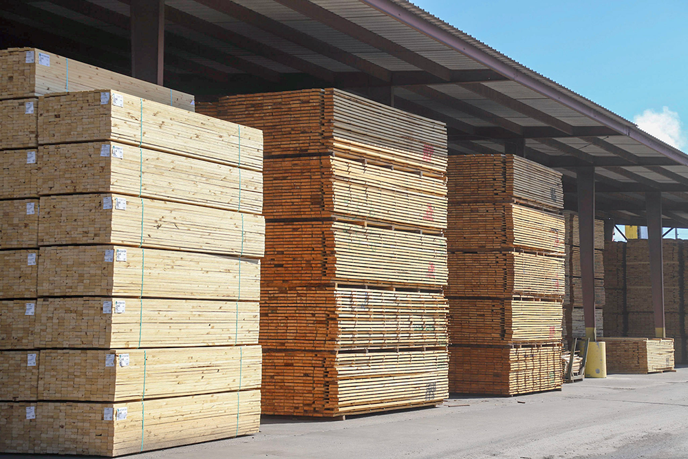 Stacks of Southern Yellow Pine lumber at a sawmill