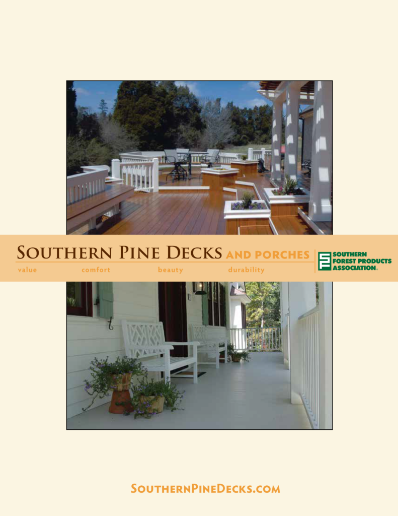Southern Pine Decks and Porches publication cover showing decks on two homes